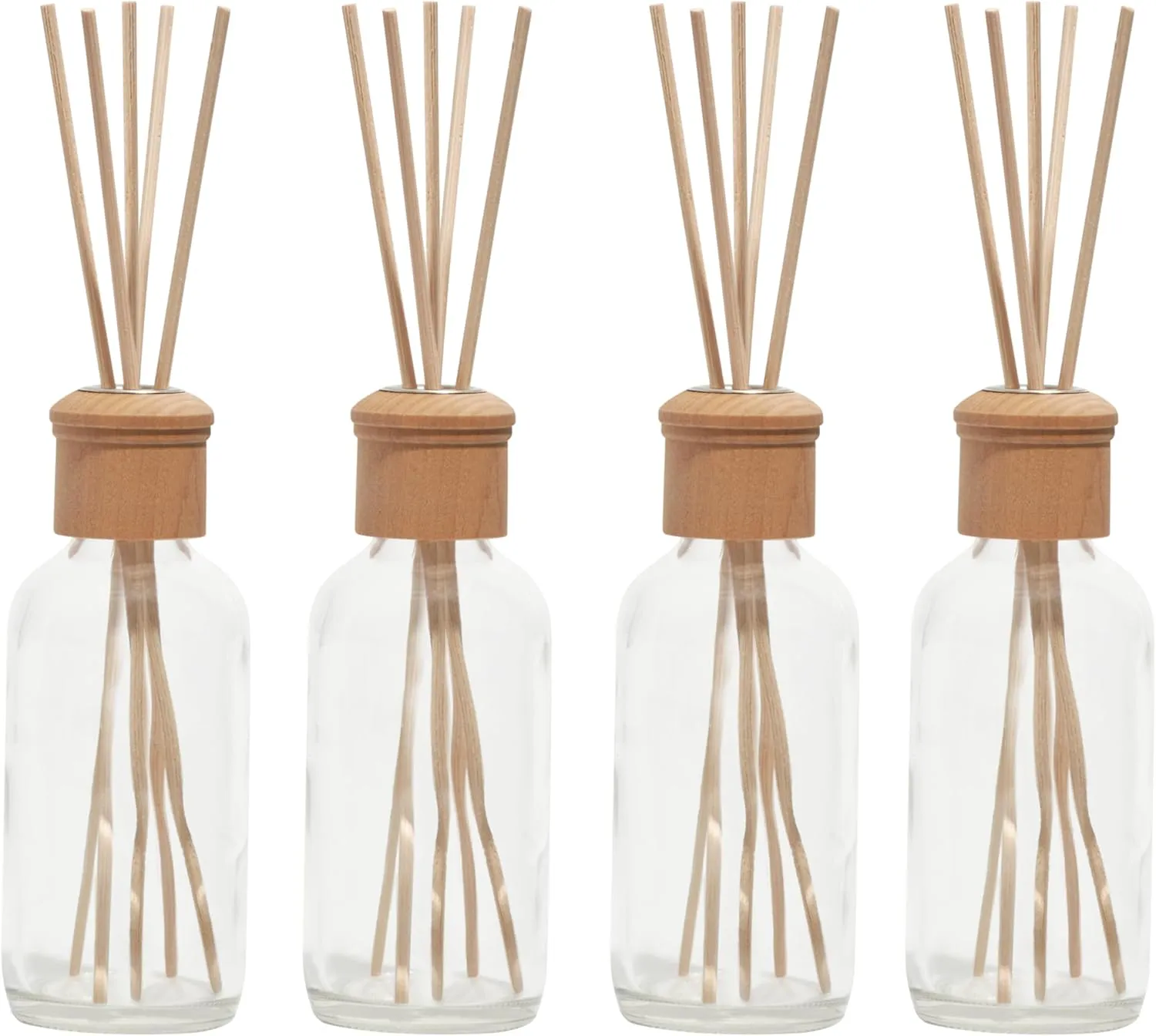 Bild von WHOLE HOUSEWARES 4er Set Glasdiffusor mit Rattanstäbchen für nachfüllbaren Raumduft