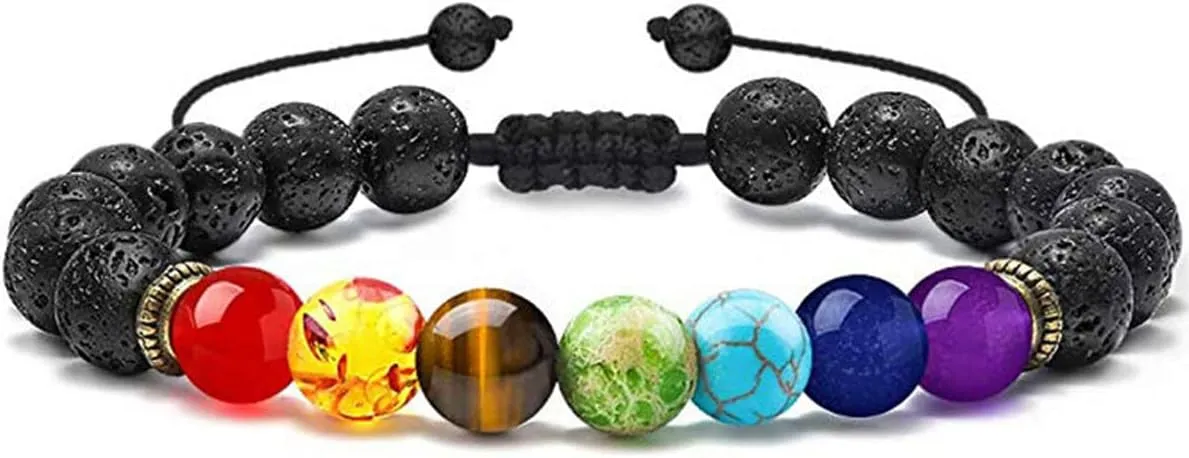 Bild von Widamin Chakra Armband aus 8 mm Lava Heilsteinen für Damen und Herren