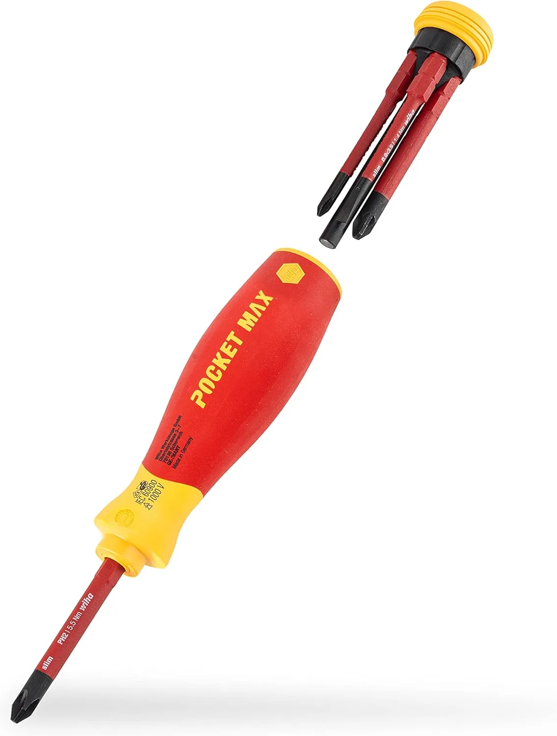 Bild von Wiha 45296 PocketMax Schraubendreher Set mit 4 Teilen für Elektriker, inklusive verstaubarem Bit und slimBits