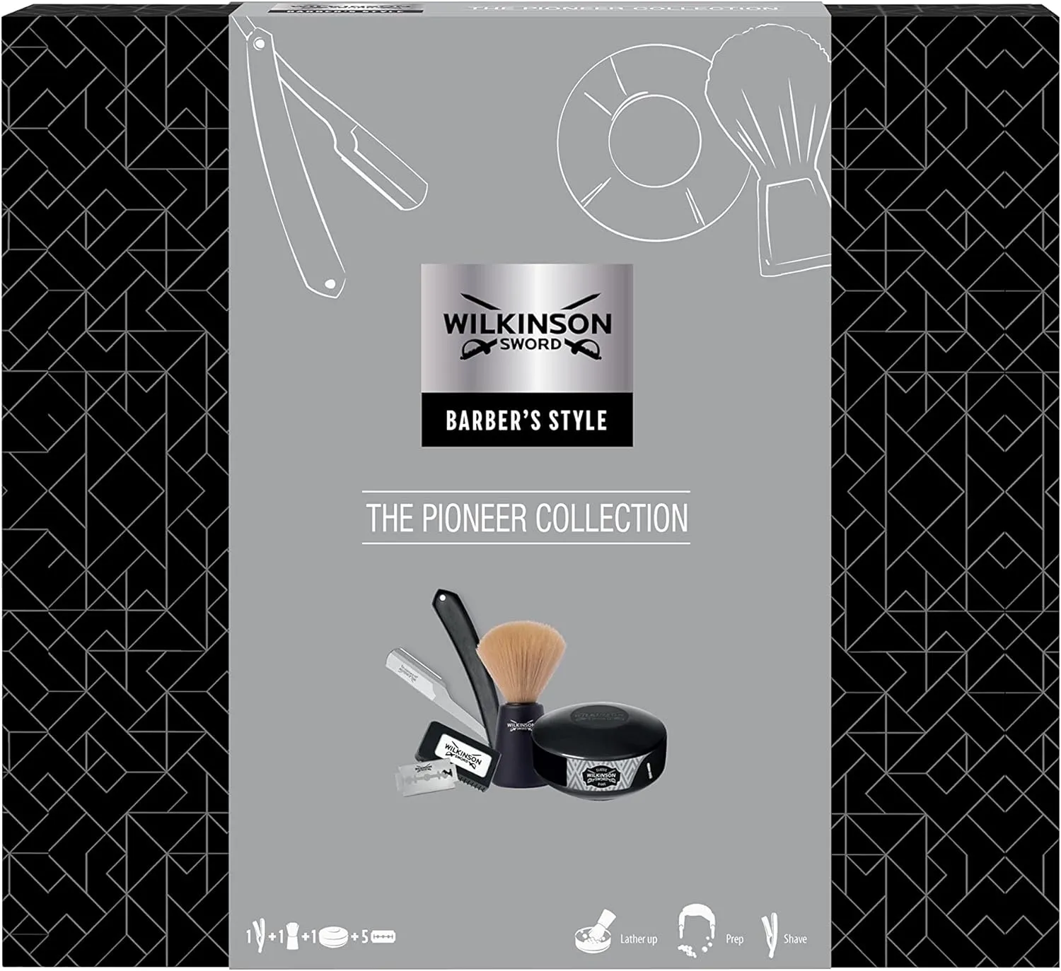 Bild von Wilkinson Sword Pioneer Collection mit Rasiermesser, 5 Doppel-Klingen, Rasierpinsel und Rasierseife
