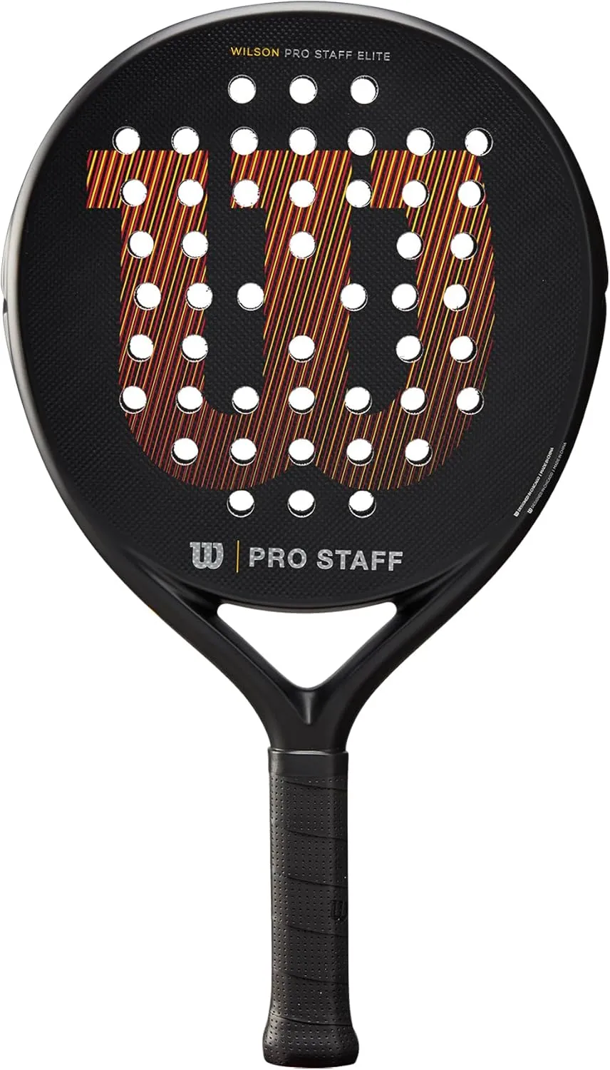 Bild von Wilson Pro Staff Elite v2 Padel-Schläger aus Carbon-Glasfaser-Komposit mit 365 g und einer Kopfgröße von 484 cm² in Schwarz, Rot und Gelb