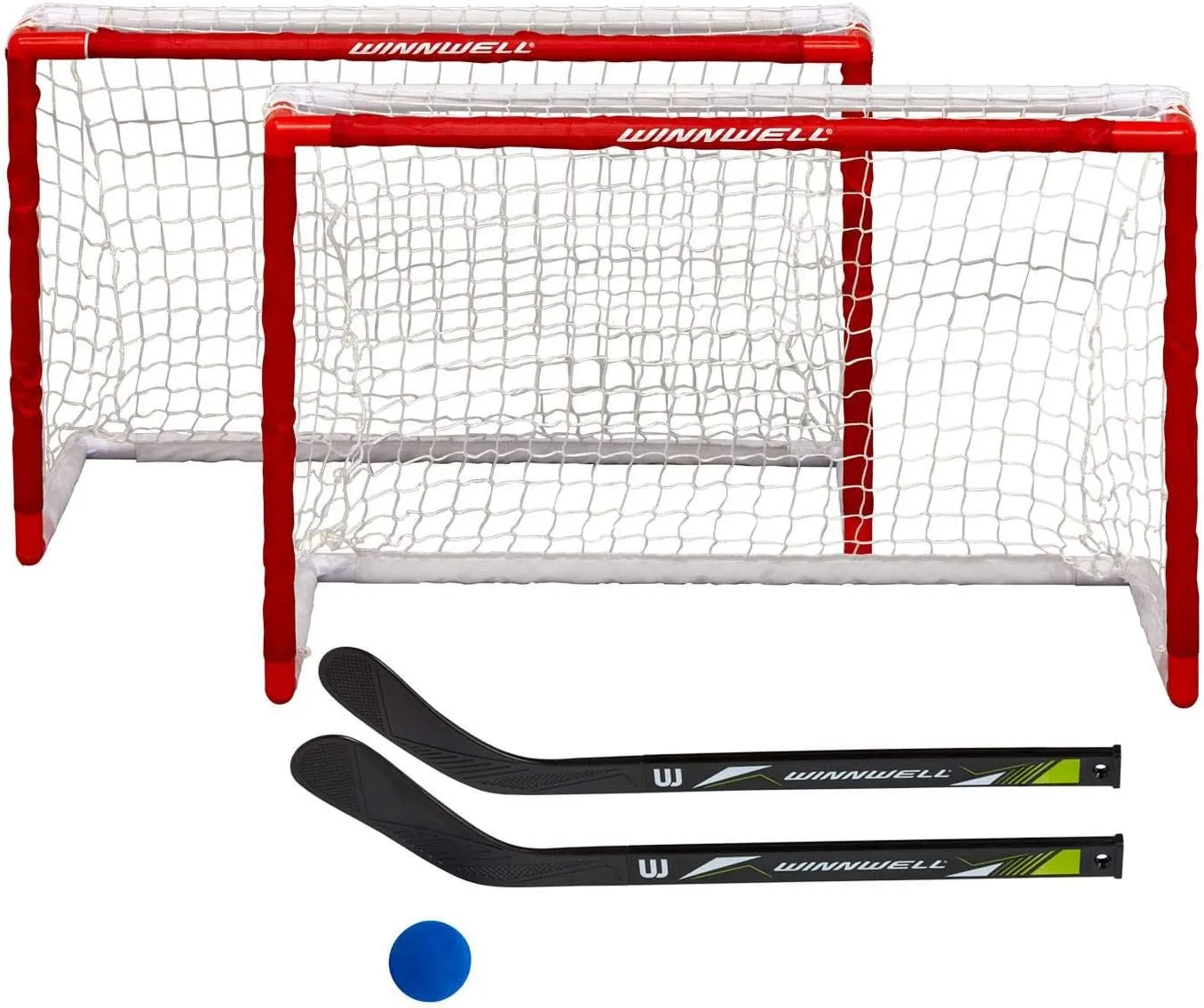 Bild von Winnwell Doppel-Mini-Hockey-Set für Indoor und Outdoor mit 2 Netzen, 2 Schlägern, 1 Eva-Ball und Schießziel
