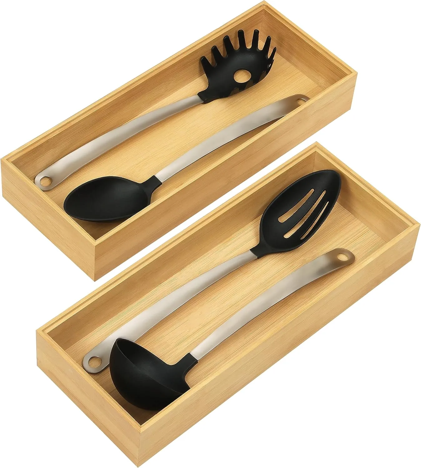 Bild von Winter Shore 2er-Pack Bambus Besteckkasten für Schubladen, stapelbar, 15,5 x 6,5 x 38,5 cm
