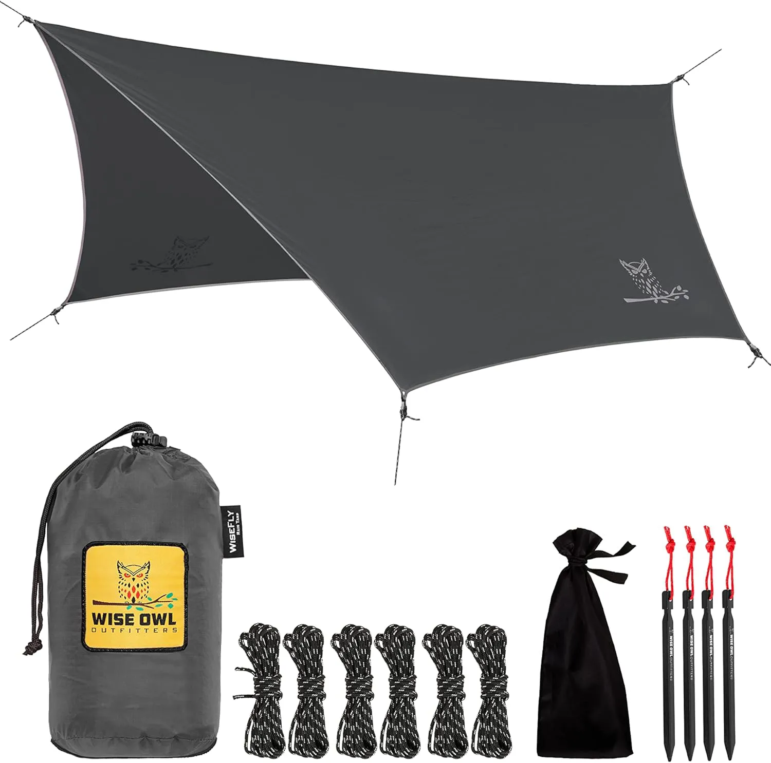 Bild von Wise Owl Outfitters Tarp wasserdichtes Sonnensegel für Hängematten und Camping in Dunkelgrau, ultraleicht mit 535 g