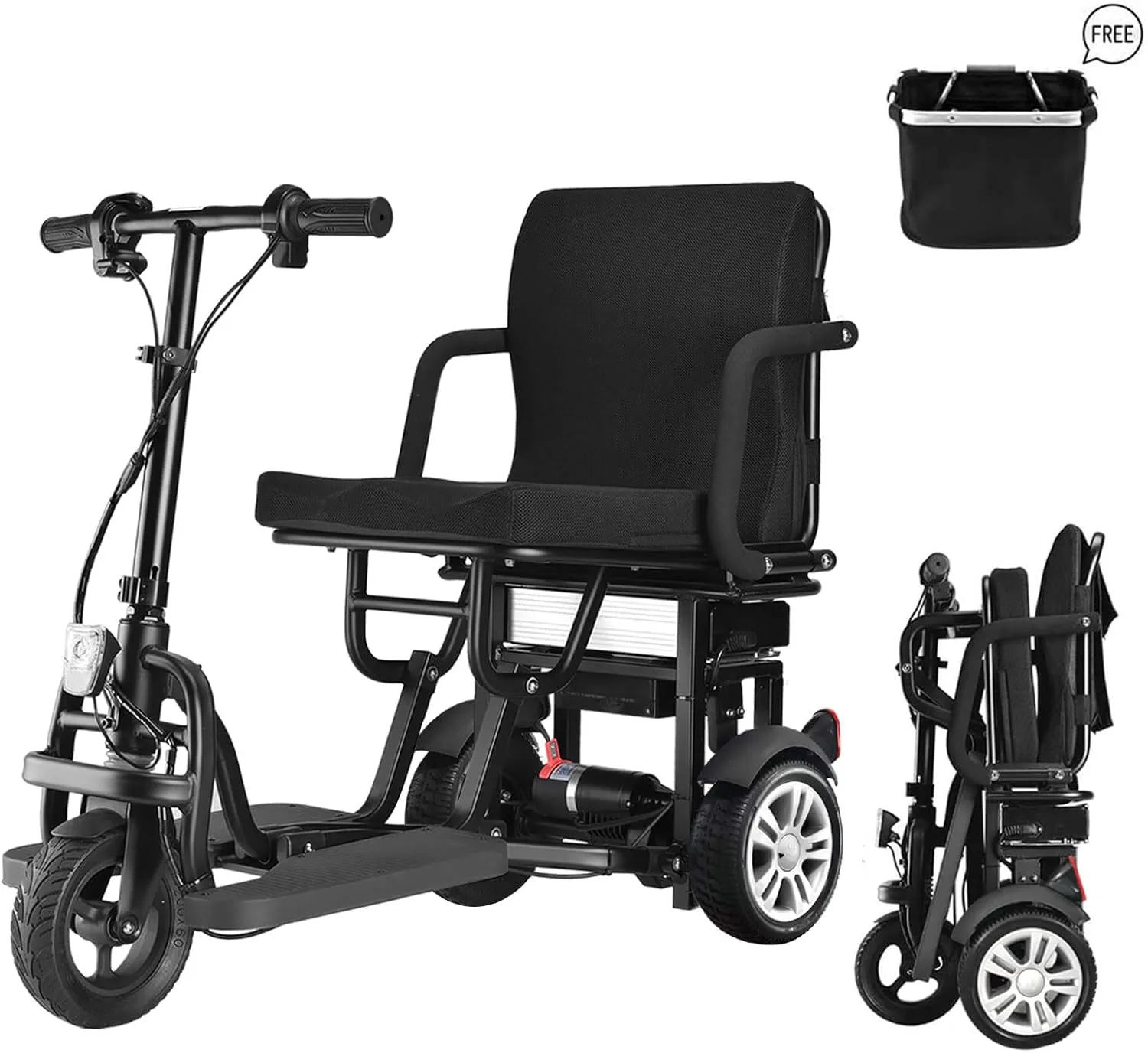 Bild von WISGING 3-Rad Elektromobil klappbar für Motorräder, tragbar, 26 kg, unterstützt bis 120 kg, schwarz