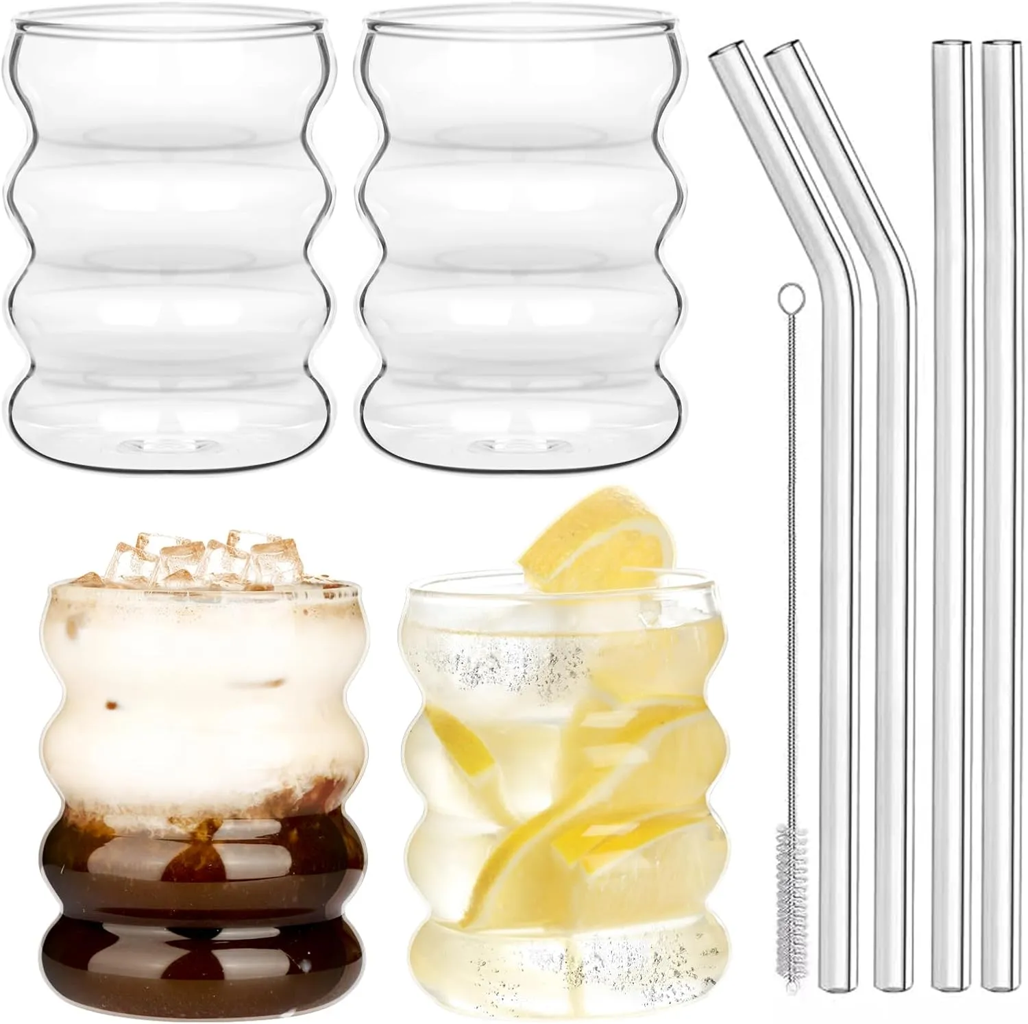 Bild von Withosent 4er Set 300ml Bubble Gläser mit Strohhalm für verschiedene Getränke