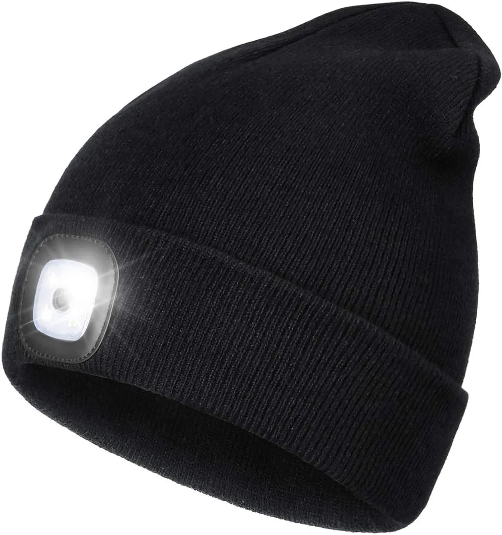 Bild von Wmcaps Mütze mit LED Licht und USB Wiederaufladung für Camping und Joggen, warme Strickmütze für Männer und Frauen