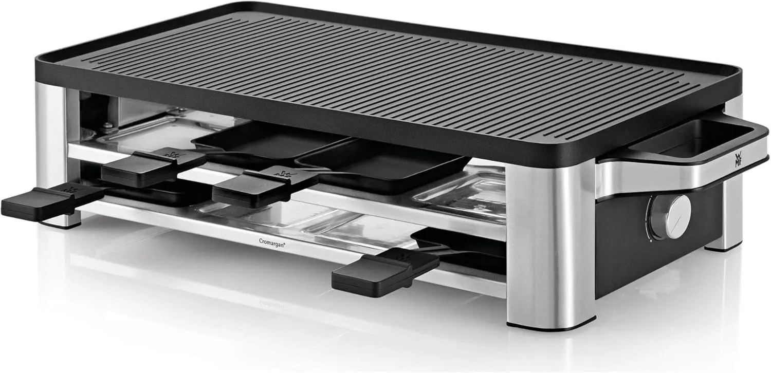 Bild von WMF Lono Raclette Grill für 8 Personen mit Pfännchen und Schiebern, 1500 Watt, mattes Edelstahlgehäuse