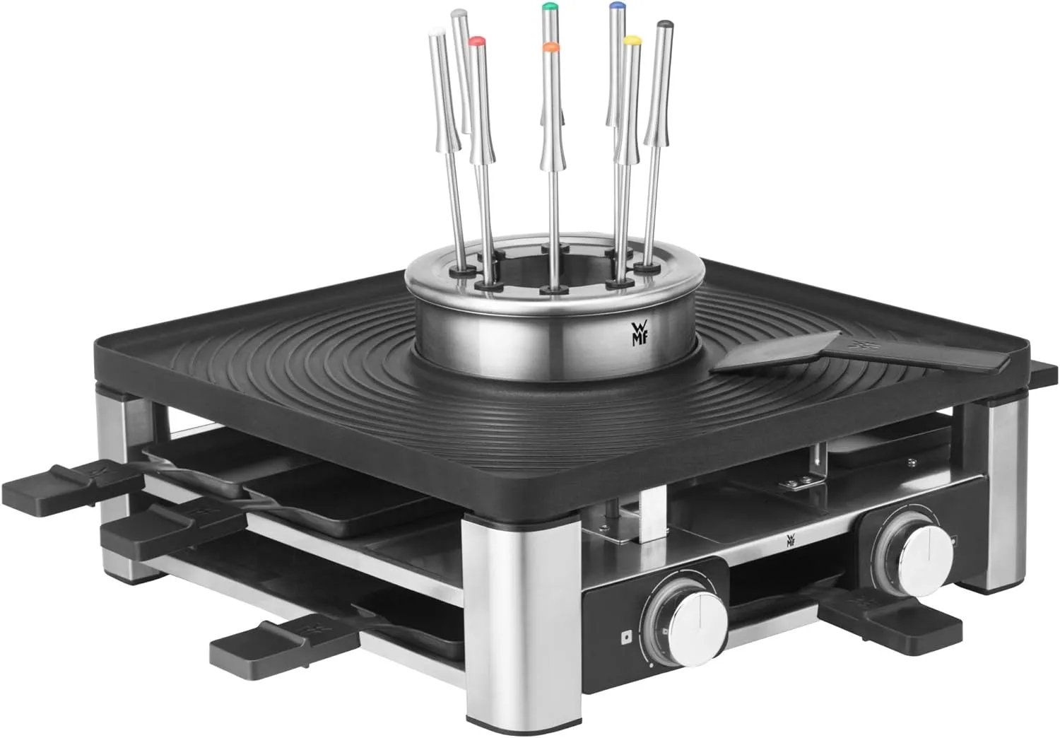 Bild von WMF Lumero 3in1 Gourmet Station für 8 Personen mit Raclette und Fondue, 1800 Watt, temperaturregulierbar und platzsparend in mattem Edelstahl