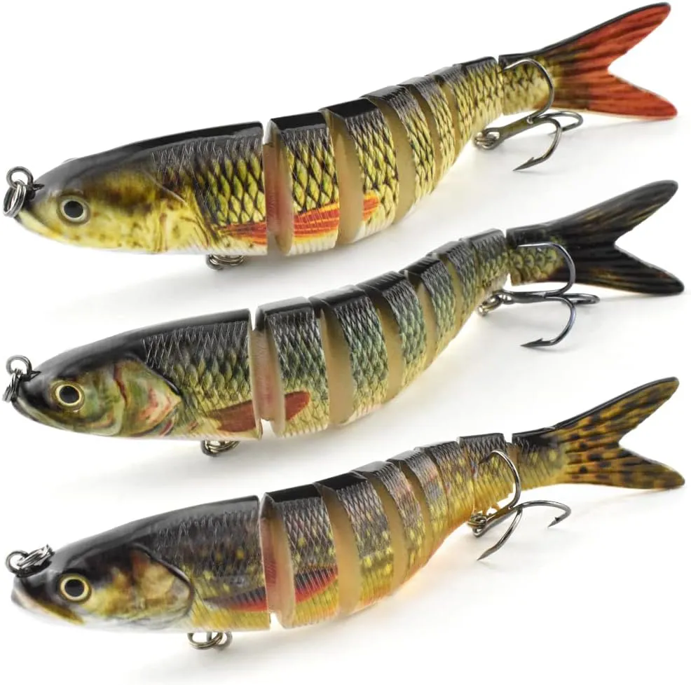 Bild von Wobbler Set mit Jerkbait Kunstködern für Forellen, Hechte, Barsche und Zander, inklusive 2 Drillingshaken und Fischköder Box, 13,3 cm