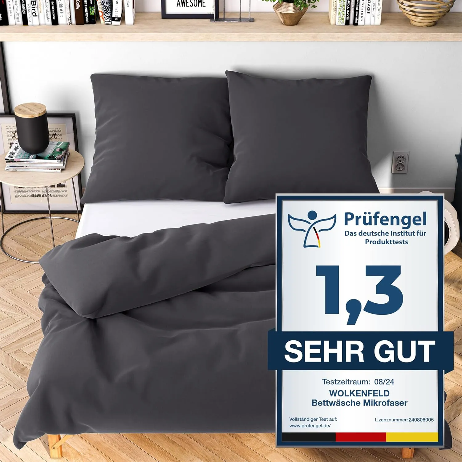 Bild von Wolkenfeld Bettwäsche Set in grau anthrazit mit 135x200 cm Bettbezug und 80x80 cm Kissenbezug, kuschlig weich und bügelfrei, ÖKO-TEX zertifiziert