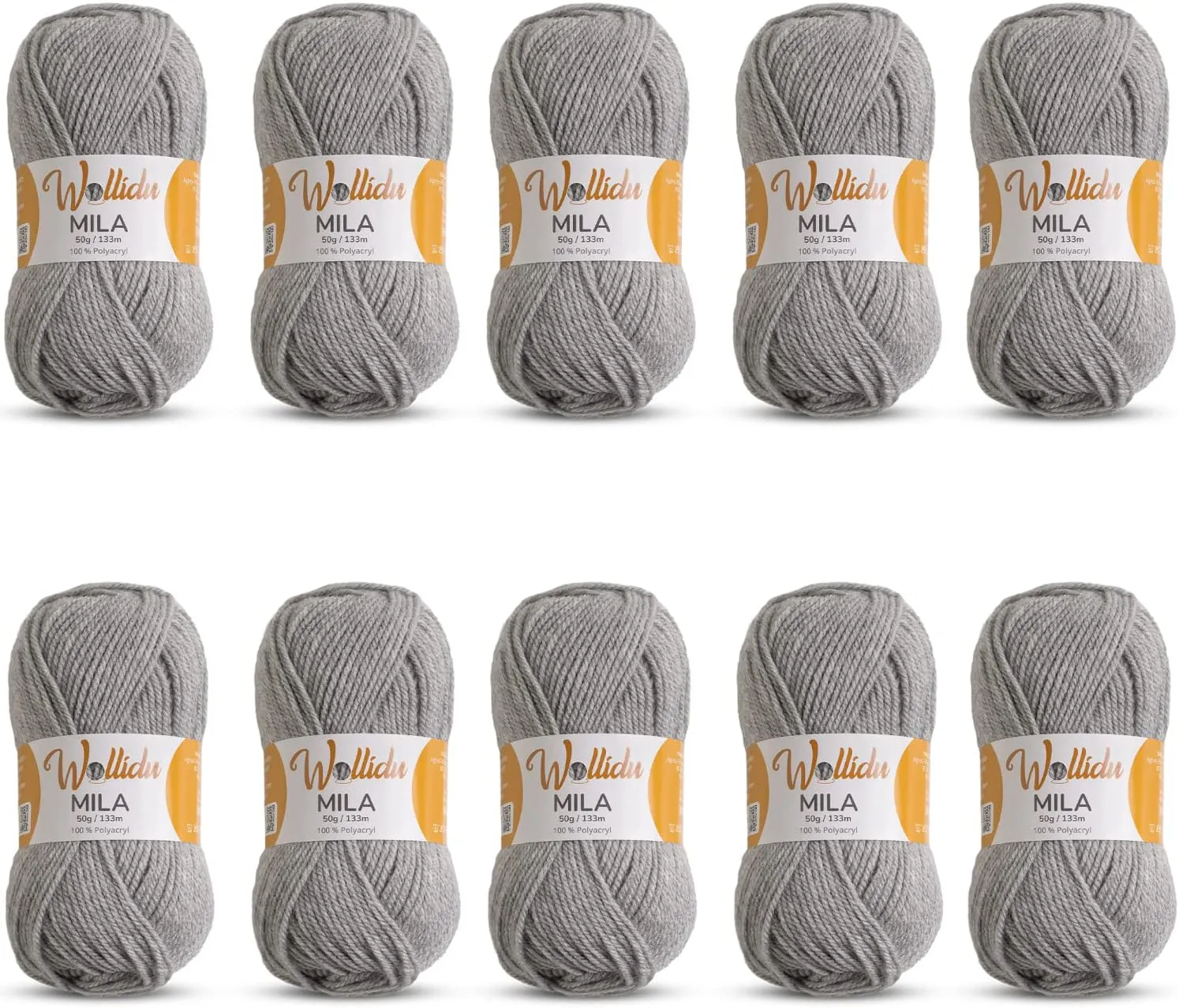 Bild von Wollidu Mila Garnset mit 10 x 50g hellgrauem Polyacryl für Häkeln und Stricken
