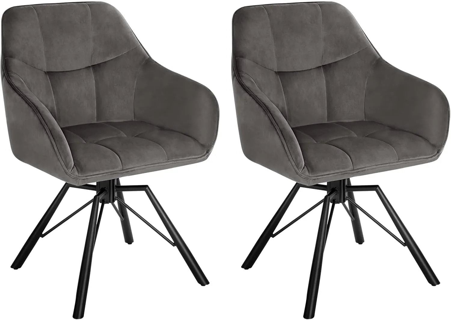 Bild von WOLTU BH365dgr-2 Drehstuhl Set mit 2 bequemen Samtbezügen in Dunkelgrau und Armlehnen für Esszimmer und Wohnzimmer