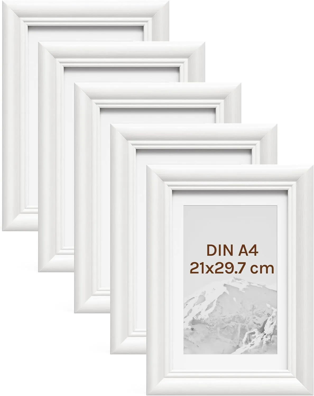 Bild von WOLTU Bilderrahmen Set mit 5 Rahmen in 13x18 cm aus Holz, inklusive Passepartout, für vertikales und horizontales Aufhängen oder Aufstellen in Weiß