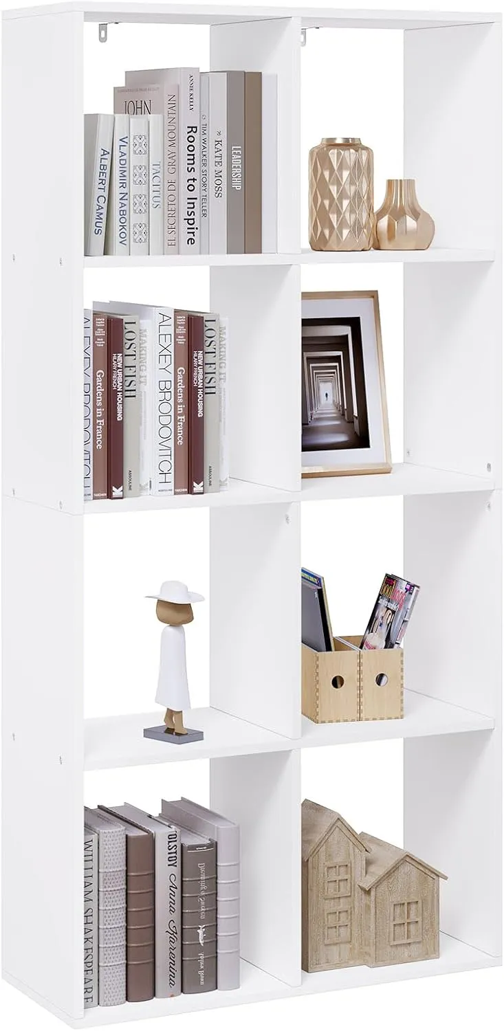 Bild von WOLTU Bücherregal mit 4 Ebenen und 8 Fächern in Weiß, 71x140.5x29 cm, ideal als Raumteiler oder Aktenschrank