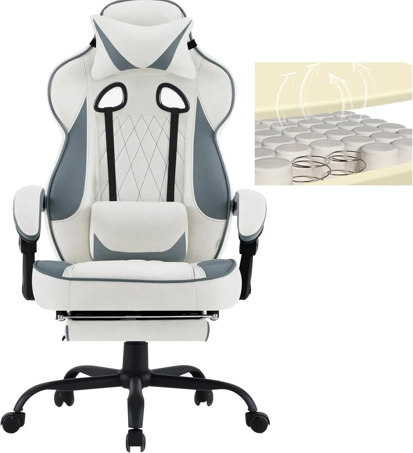 Bild von WOLTU Gaming Stuhl in Blau und Weiß mit ergonomischem Design, Lendenkissen und einer Belastbarkeit von 150 kg