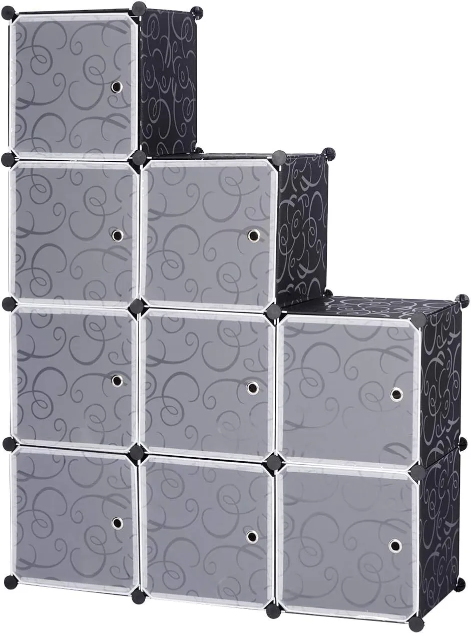 Bild von WOLTU Garderobenschrank SR0055sz mit 9 Fächern aus Kunststoff, 111x37x111 cm in Schwarz