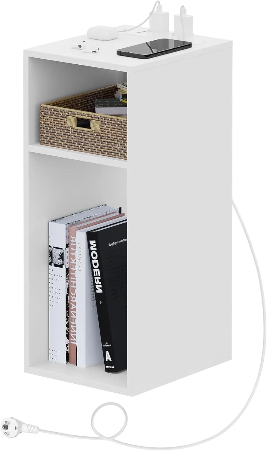 Bild von WOLTU NTS06ws Nachttisch in Weiß mit Ladefunktion, 2 Steckdosen, 2 USB-Anschlüssen und Stauraum in kompakten 25x60x30 cm