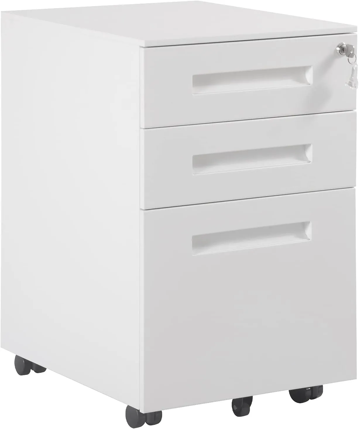 Bild von WOLTU Rollcontainer SK023ws aus Metall mit 3 Schubladen, abschließbar und verstellbar, vormontiert für Büro und Home Office in Weiß