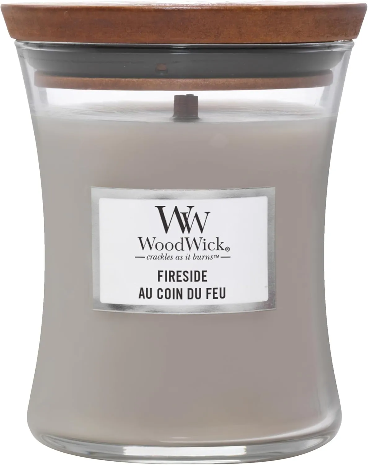 Bild von WoodWick Mini-Sanduhr Duftkerze Fireside mit knisterndem Docht und bis zu 20 Stunden Brennzeit