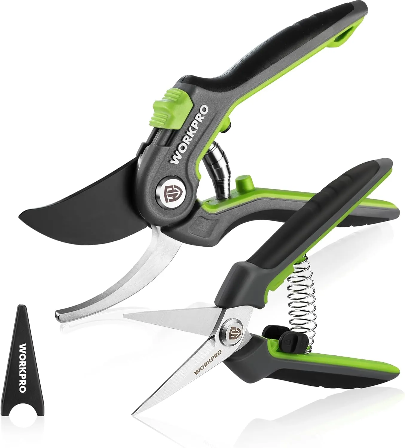 Bild von WORKPRO 2-teiliges Gartenscheren Set mit 210mm Bypass Astschere und 160mm Ernteschere für Blumen und Früchte