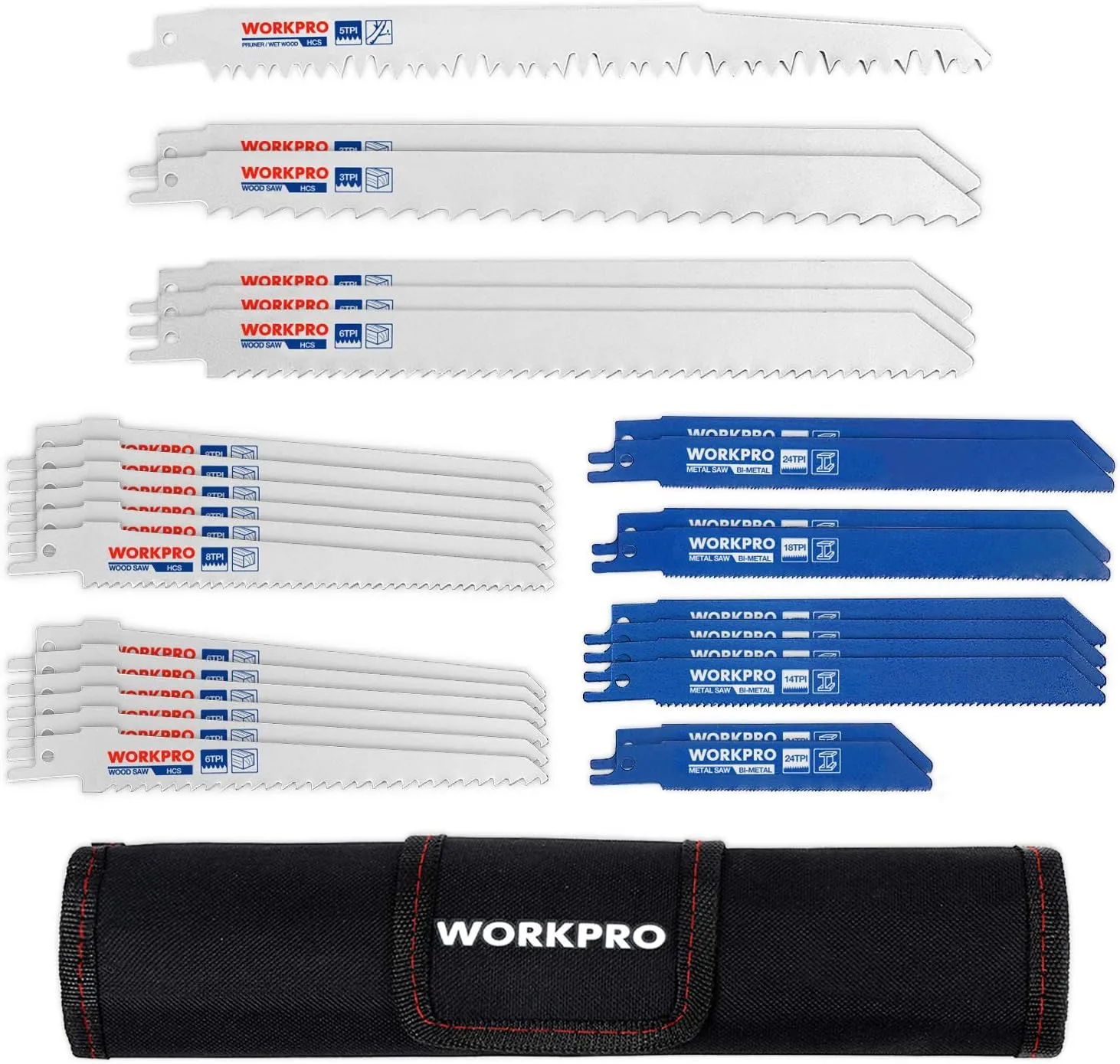 Bild von WORKPRO 32-teiliges Sägeblatt Set für Holz, Metall und Kunststoff mit Handtasche, kompatibel mit gängigen Sägen