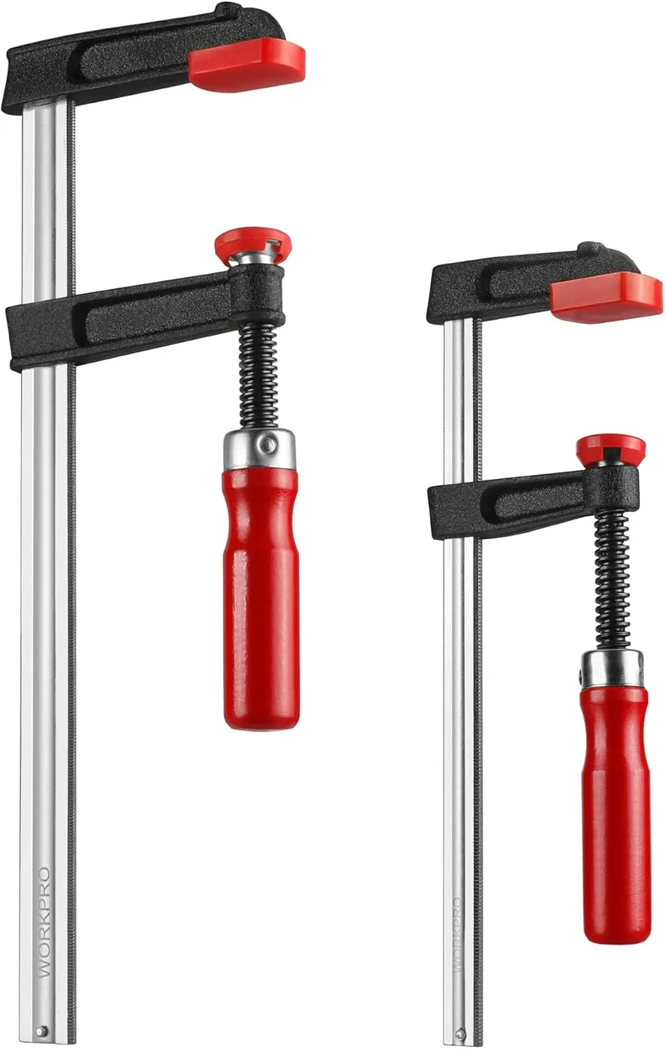Bild von WORKPRO Schraubzwingen Set mit 2 Stück und Spannweiten von 200 mm und 300 mm, Spannkraft 272 kg und Maultiefen von 50 mm und 80 mm aus Stahl und Nylon für präzises Fixieren