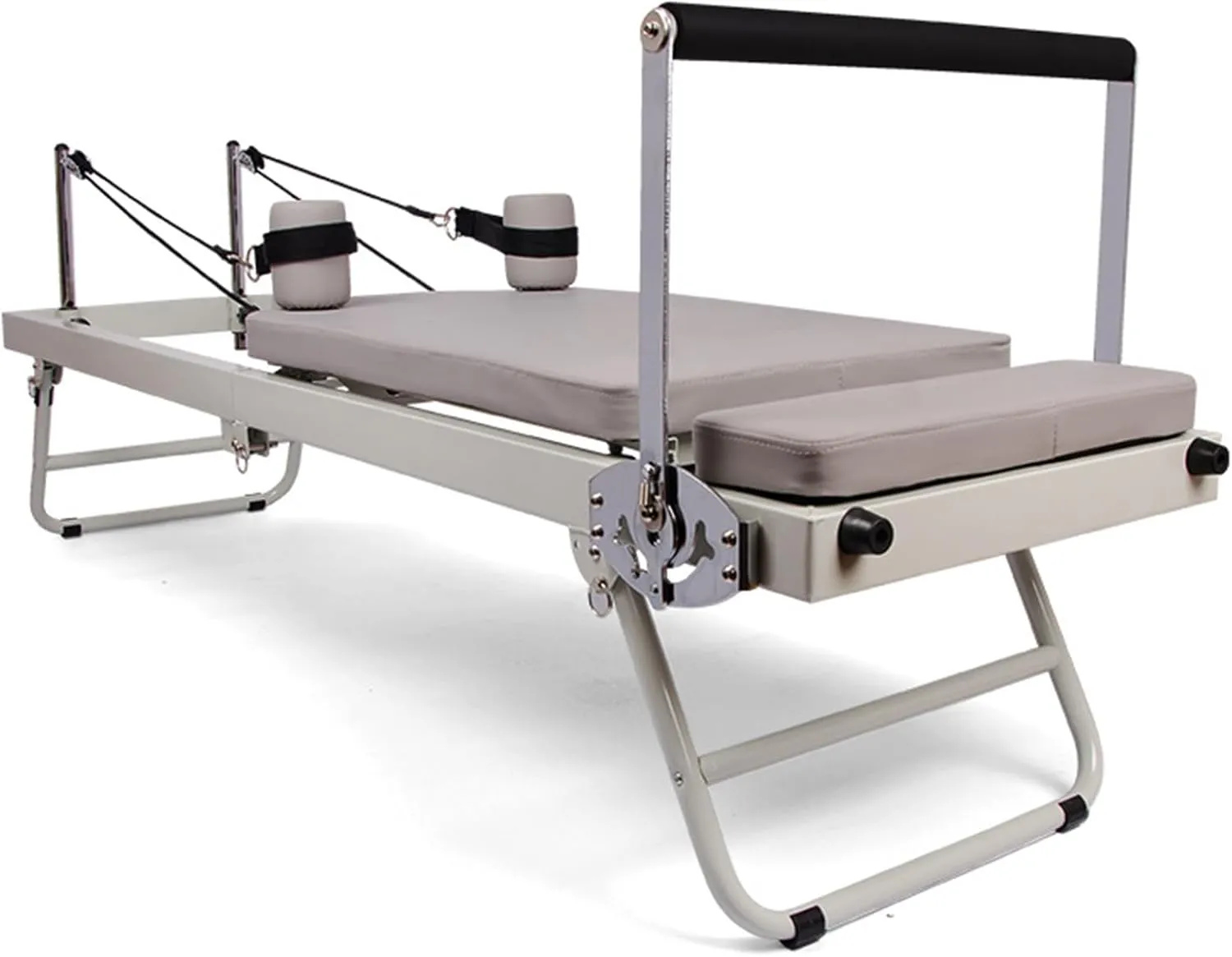 Bild von WQZzjm Pilates Reformer für das Heimtraining, zusammenklappbar und verstellbar, bis 200 kg Gewichtskapazität, in Beige