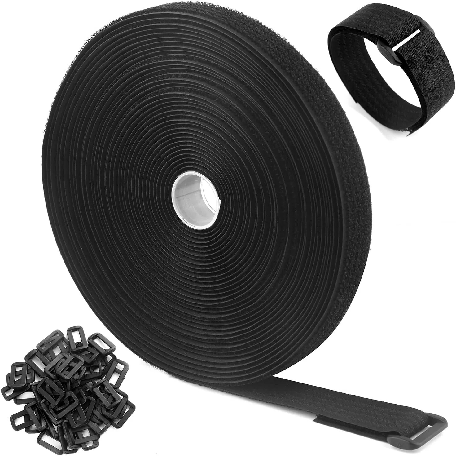 Bild von WSZJINB 10 Meter Klettband mit 50 Schnallen, 2 cm breit und wiederverwendbar in Schwarz
