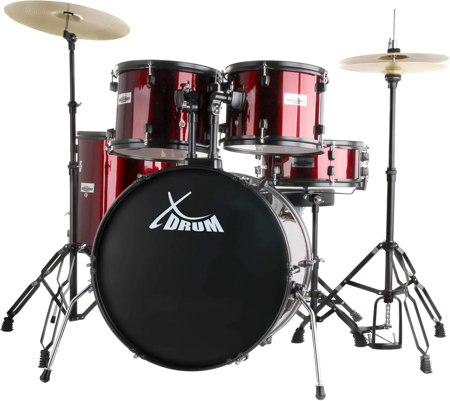 Bild von XDrum Rookie 22 Zoll Schlagzeug Komplettset in Ruby Red für Einsteiger mit schwarzer Hardware und Drumsticks 5B