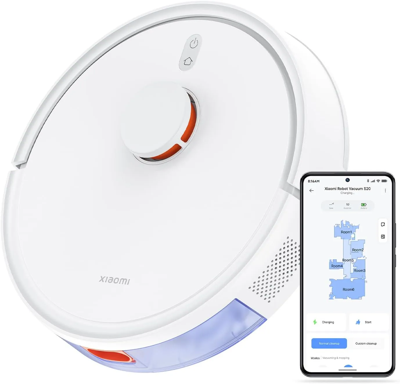 Bild von Xiaomi S20 Saug- und Wischroboter mit 5000 Pa Saugkraft, LDS Lasernavigation und 3200 mAh Akku, kompatibel mit App, Google und Alexa, für Teppiche und Hartböden