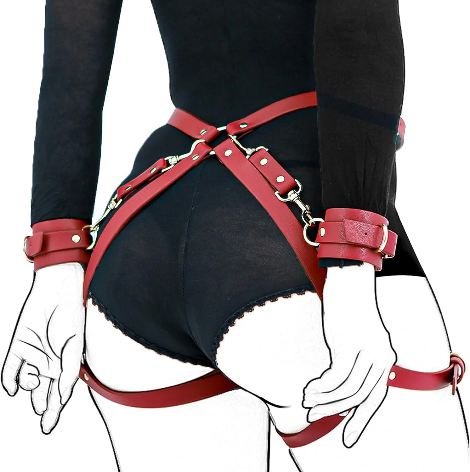 Bild von Xocity Bondage Set für Paare mit Handgelenksmanschetten und Oberschenkelgurten