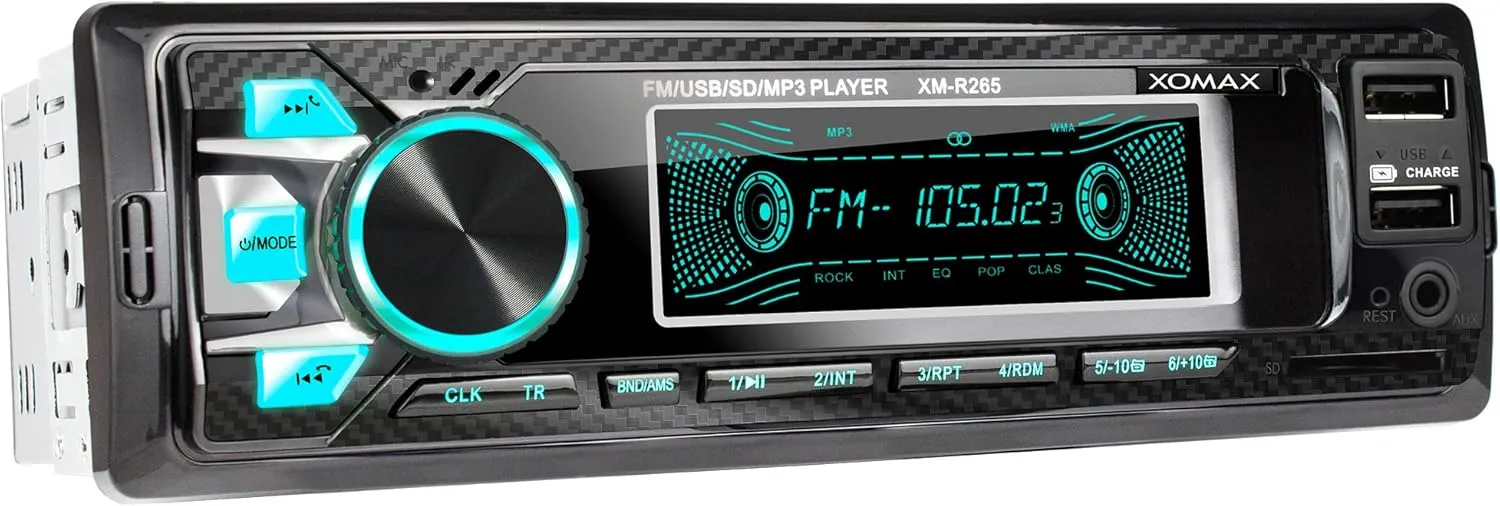 Bild von XOMAX XM-R265 Autoradio mit Bluetooth, Smartphone Ladefunktion, Carbon Optik, 7 einstellbaren LED Farben, RDS, USB, SD, MP3, AUX und 1 DIN Format