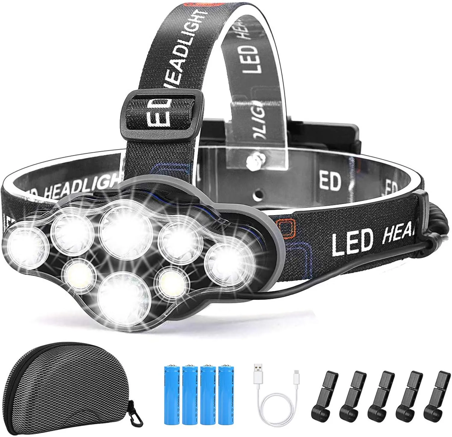 Bild von Yabtf Stirnlampe mit 18000 Lumen, 8 LEDs, 8 Modi und USB Wiederaufladung, wasserdicht für Outdoor Aktivitäten