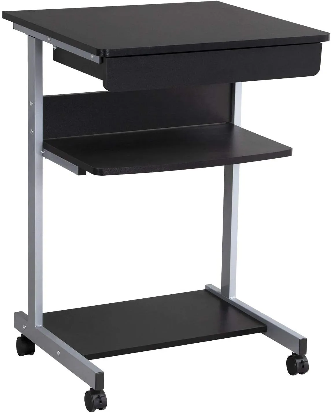 Bild von Yaheetech Computertisch mit Schublade und 4 Rollen in Schwarz, Maße 56 x 51 x 79 cm