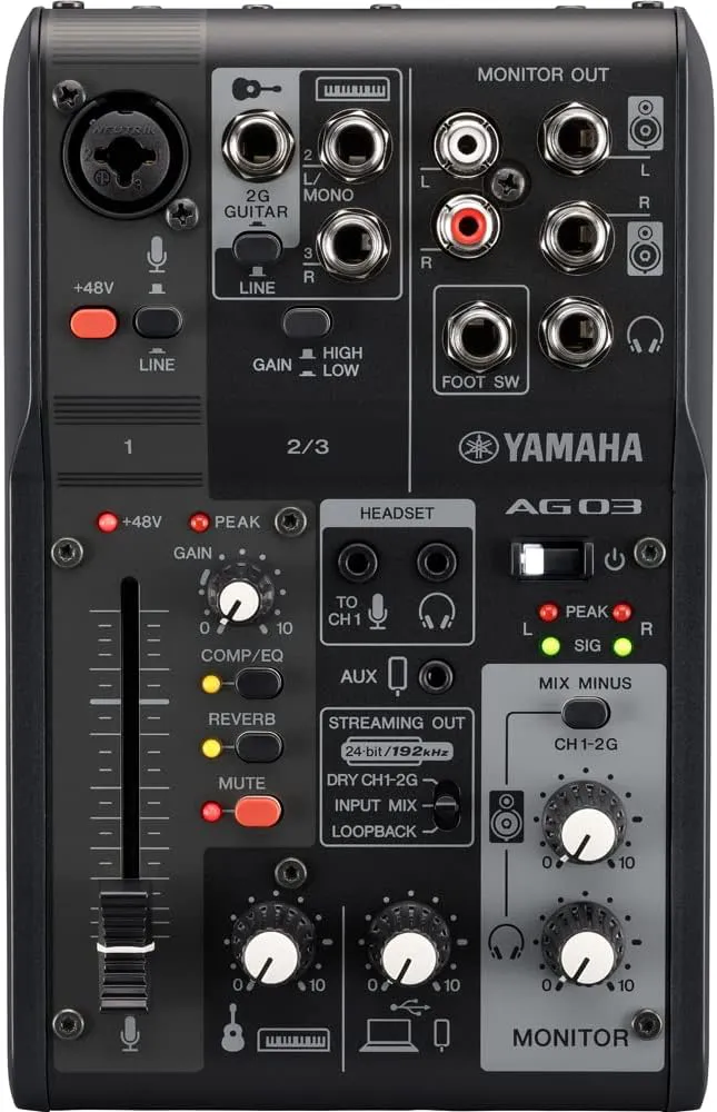 Bild von Yamaha AG03MK2 3-Kanal Mischpult für Live-Streaming mit USB-Audio-Interface in Schwarz