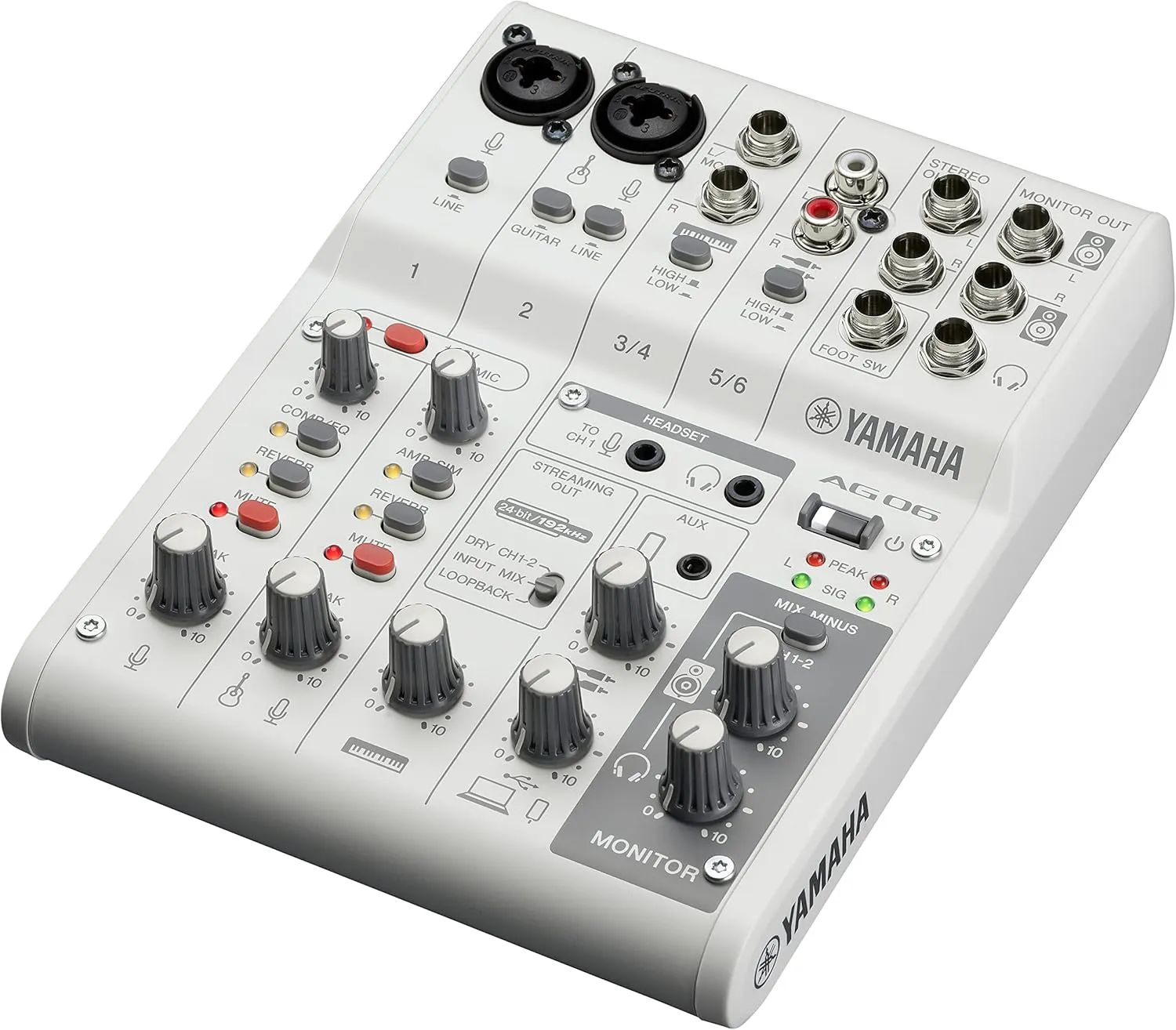 Bild von Yamaha AG06MK2 6-Kanal Mischpult für Live-Streaming mit USB-Audio-Interface in Weiß für Windows, Mac, iOS und Android