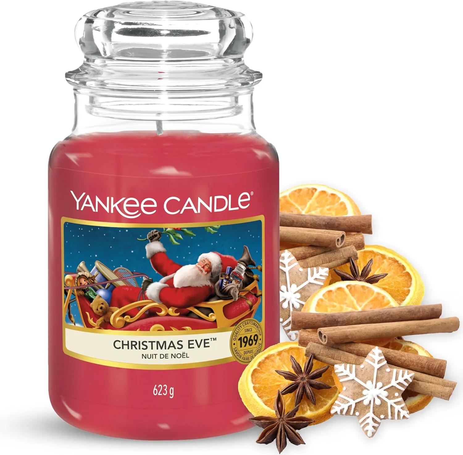 Bild von Yankee Candle Weihnachtsabend große Duftkerze mit bis zu 150 Stunden Brenndauer, ideal als Geschenk für Frauen