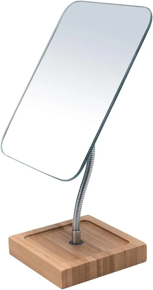 Bild von YEAKE Flexibler Schminkspiegel aus Bambus mit 360 Grad Drehung und 20,3 cm Durchmesser, zusammenklappbar und tragbar für Badezimmer und Make-up
