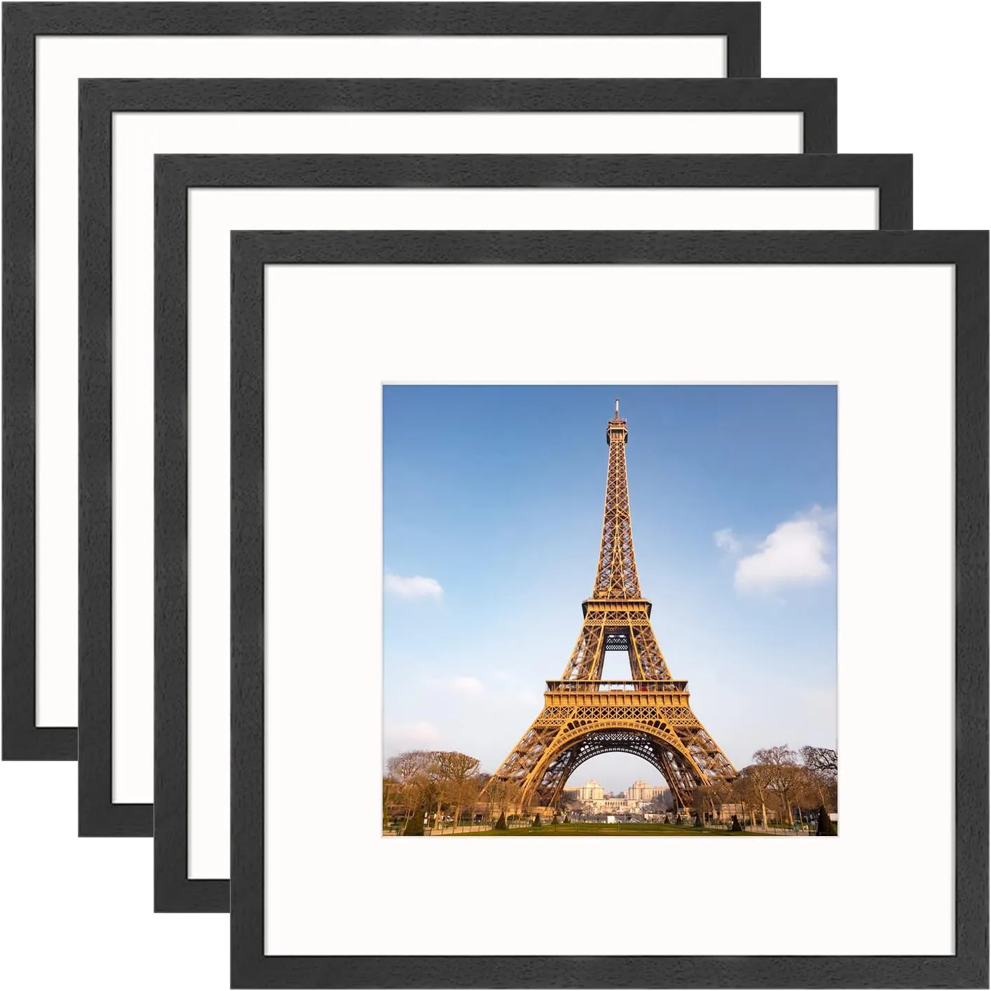 Bild von YEEPHAN 4er Pack schwarzer Bilderrahmen 30 x 30 cm mit Passepartout für 20 x 20 cm Fotos aus Massivholz mit Plexiglas für Wandmontage