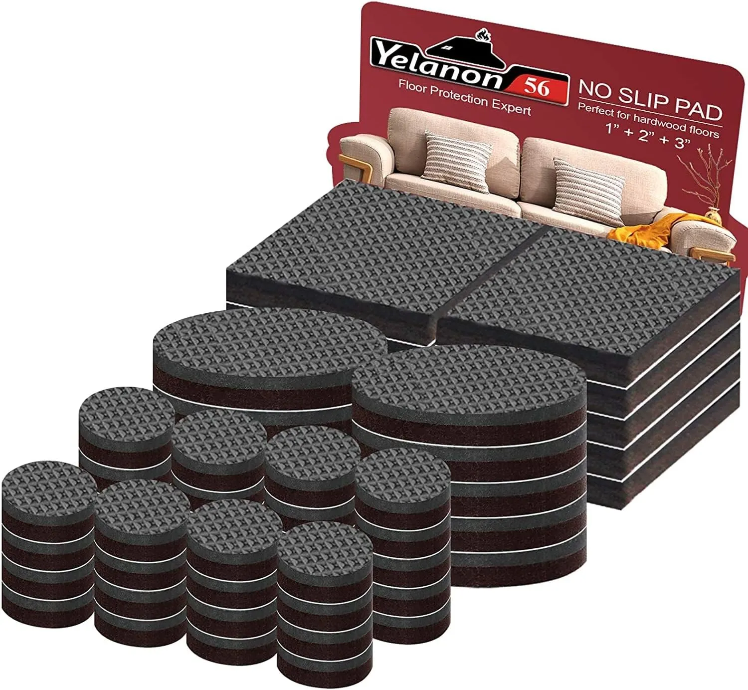 Bild von Yelanon Antirutsch Pads Set mit 56 selbstklebenden Gummipads für Fliesen, Holz und Laminat zum Schutz vor Kratzern