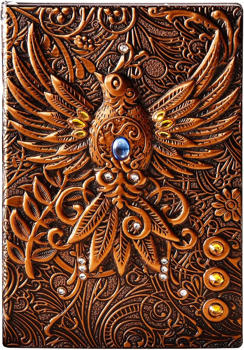 Bild von YHH A5 Notizbuch aus Vintage Leder mit linierten Seiten und 3D Phönix Design