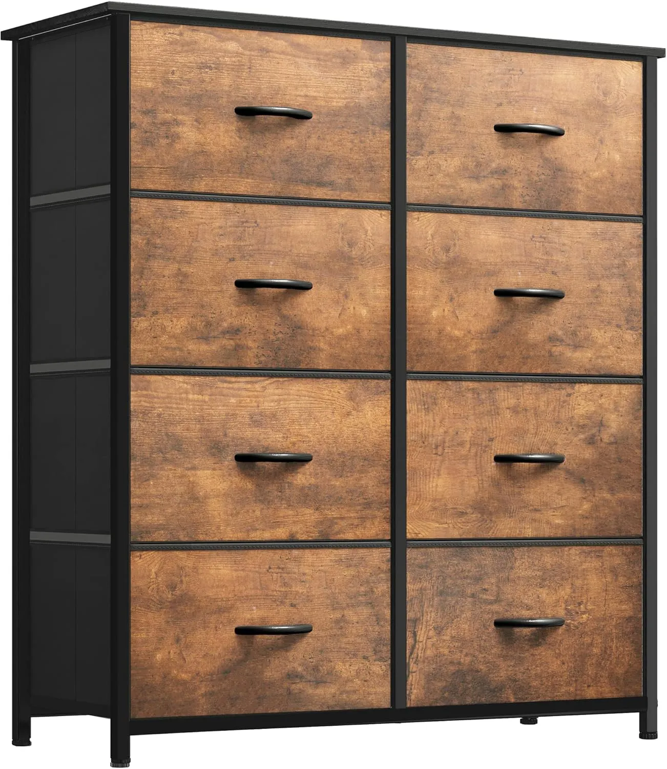 Bild von YITAHOME Kommode mit 8 Stoffschubladen und Metallgestell in rustikalem Braun für Schlafzimmer, Wohnzimmer, Flur und Büro