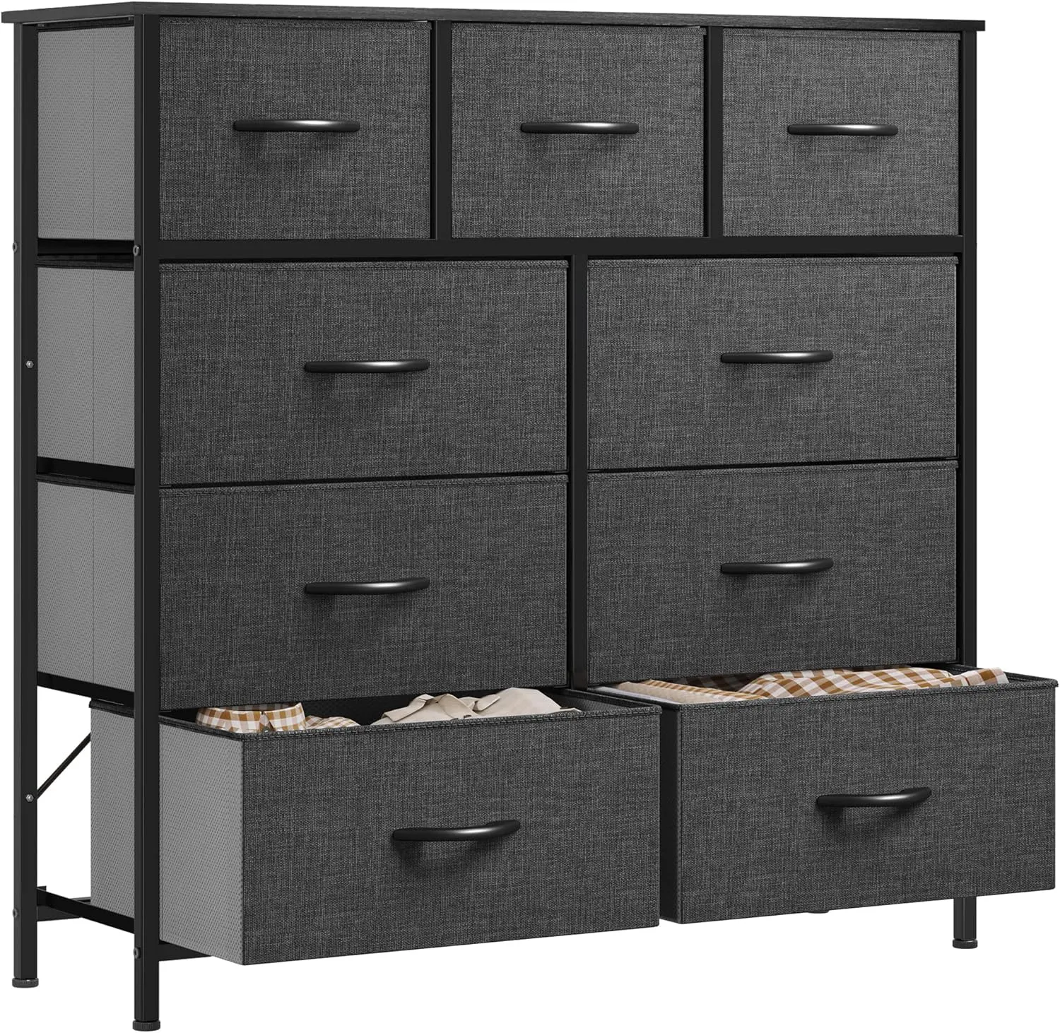 Bild von YITAHOME Kommode mit 9 Schubladen aus Stoff im Industrial Stil für Schlafzimmer, Wohnzimmer und Flur in Schwarzgrau