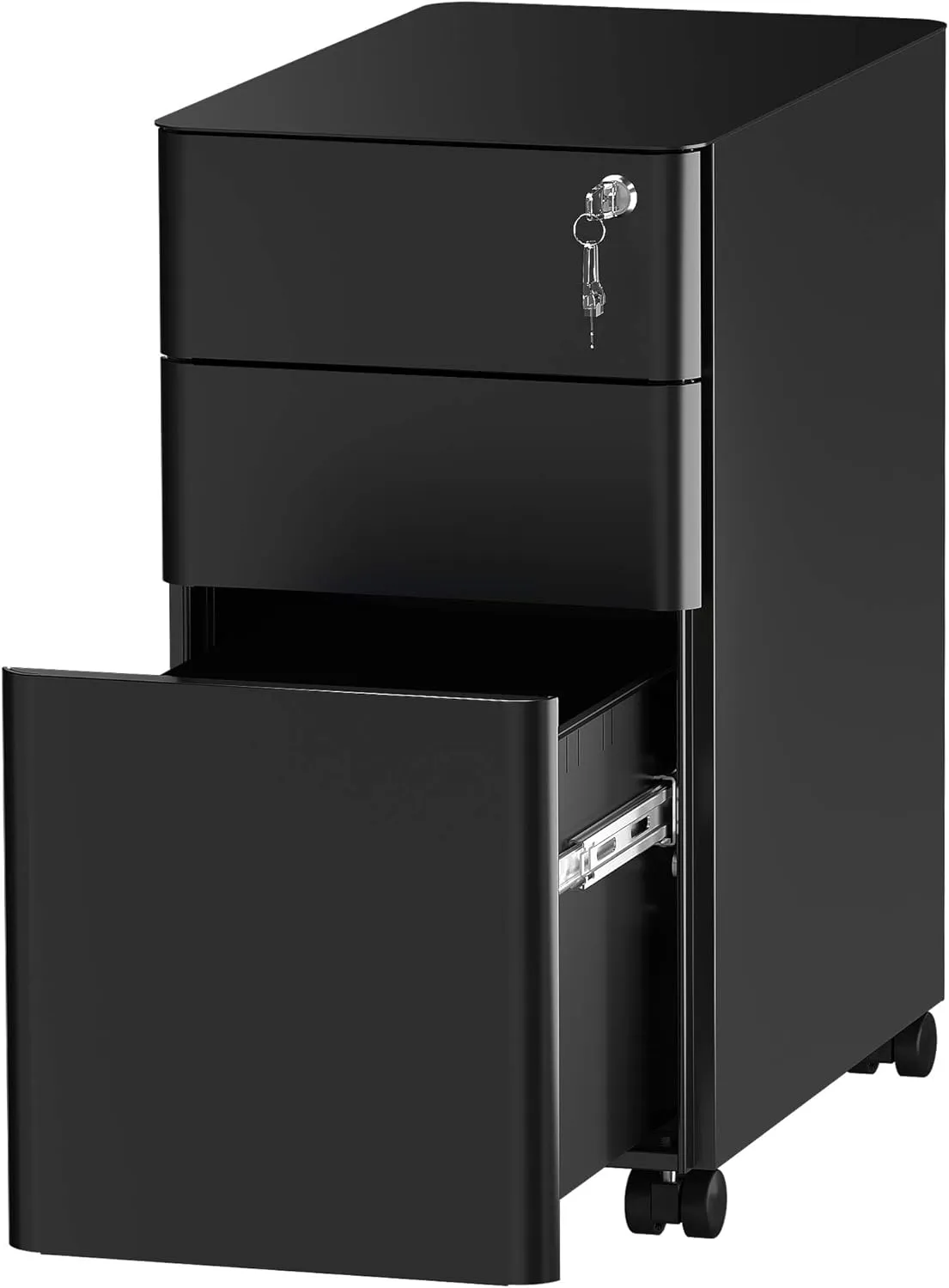 Bild von YITAHOME Rollcontainer mit 3 Schubladen, abschließbar und mobil, in Schwarz, 46 x 30 x 59 cm