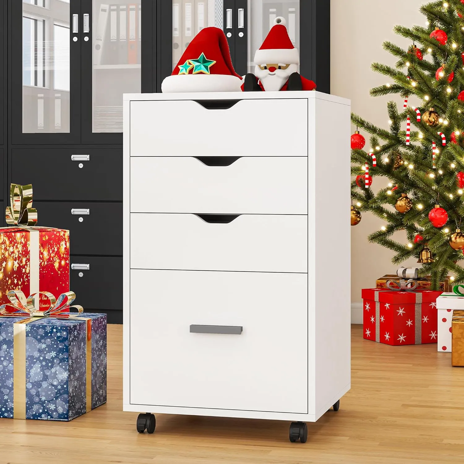 Bild von YITAHOME Rollcontainer mit 4 Schubladen in Weiß für Büro und Zuhause