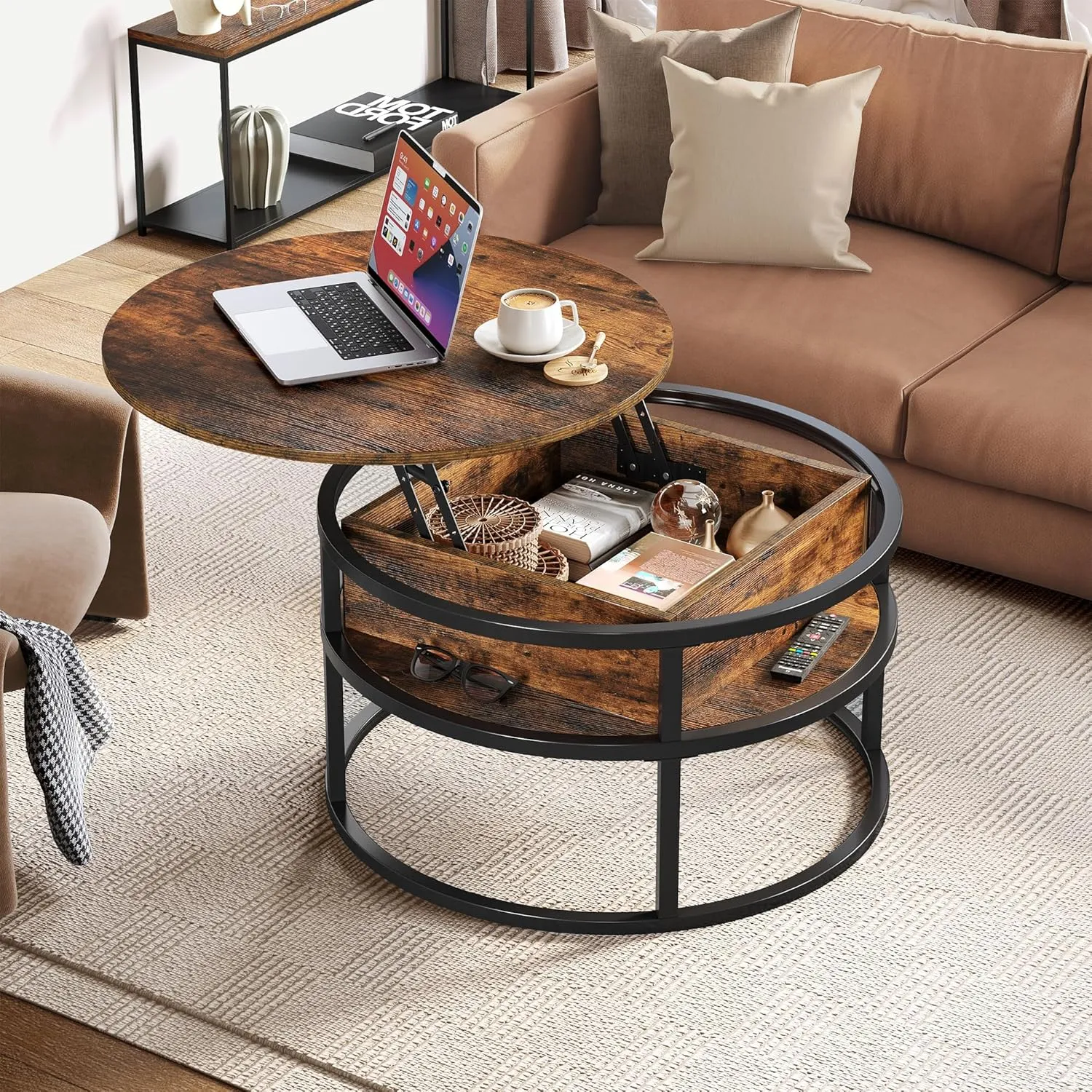 Bild von YITAHOME Rund Couchtisch mit Hebeplatte und verstecktem Ablagefach für Wohnzimmer und Home Office
