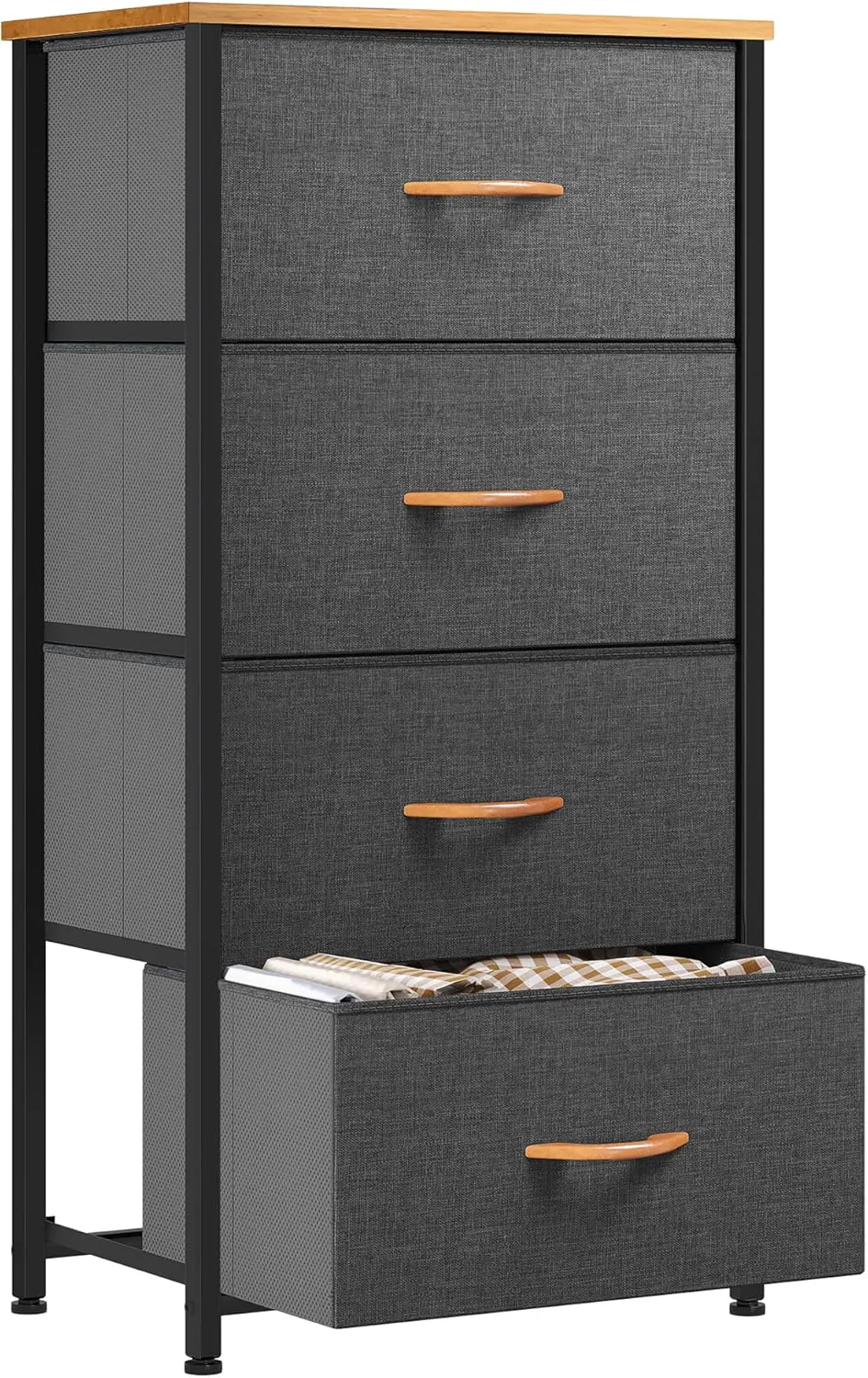 Bild von YITAHOME schmale Kommode mit 4 Stoffschubladen im Industrial Stil in Dunkelgrau