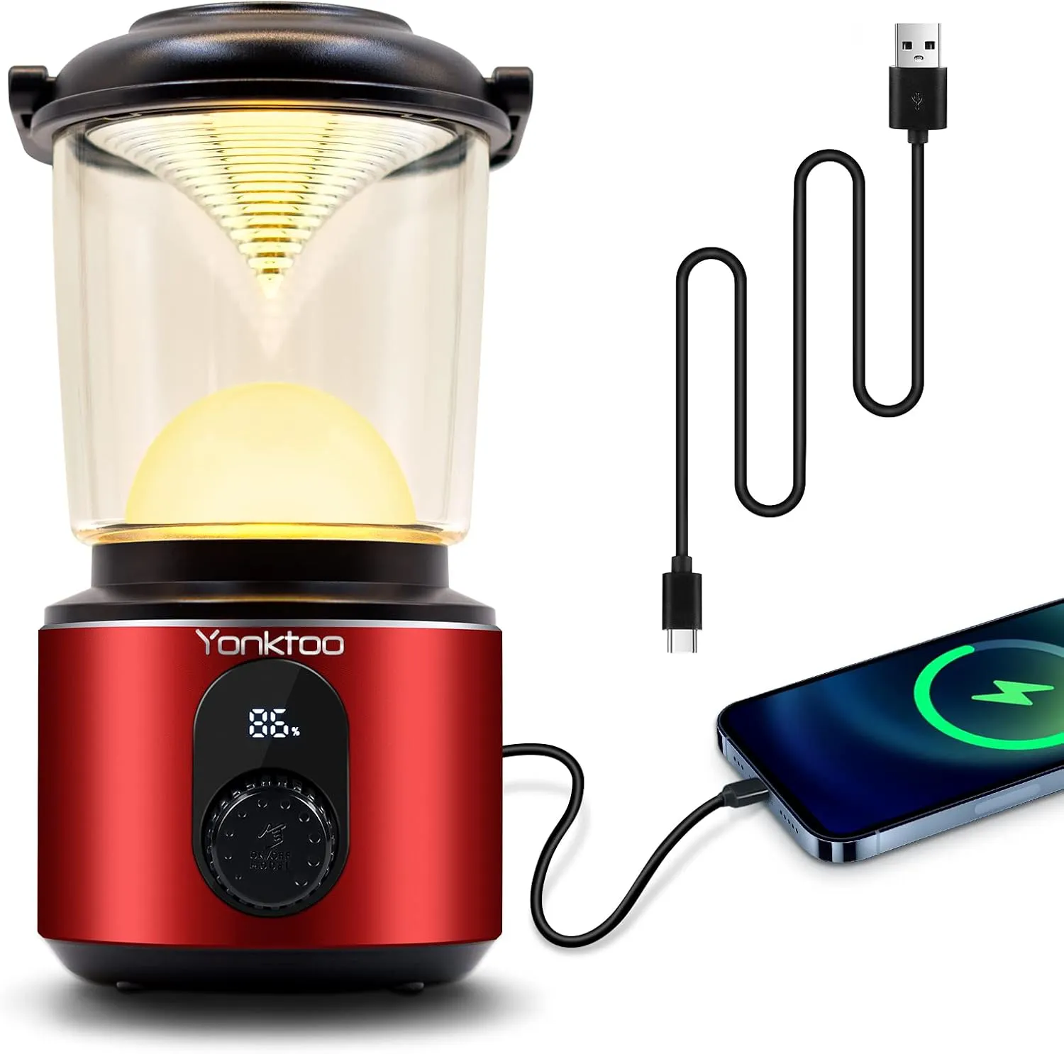 Bild von Yonktoo Campinglampe mit USB-C Aufladung, 5 Lichtmodi, LCD-Bildschirm und Aluminium-Gehäuse, 10400 mAh, wasserdicht und bis zu 350 Stunden Laufzeit