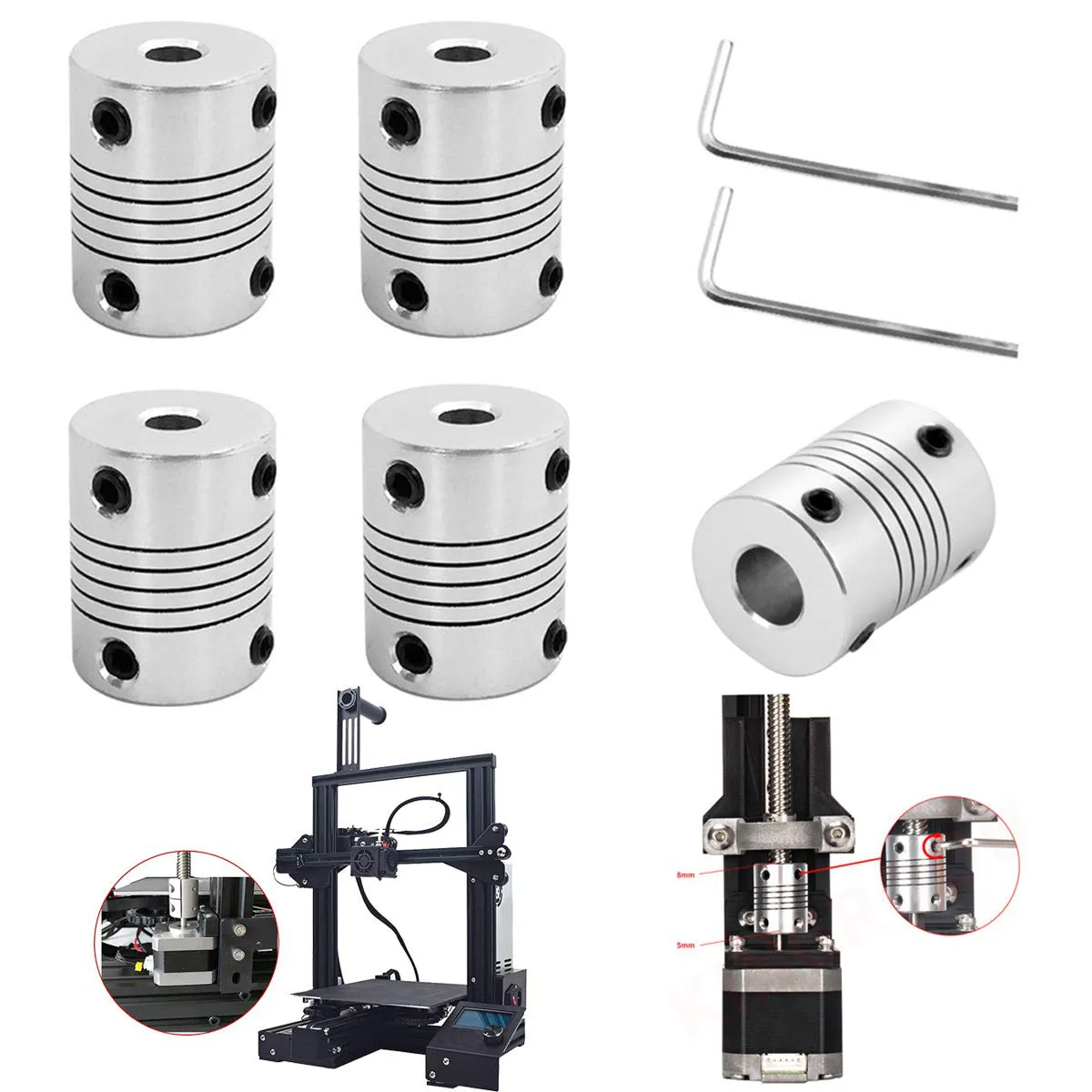 Bild von Youmile 5 Stück flexible Aluminiumlegierung Kupplungen für 3D Drucker und CNC Maschinen mit Inbusschlüssel